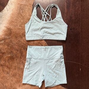 Southern Athletica Light Blue Strappy Sports Bra & High-Waist Shorts Set